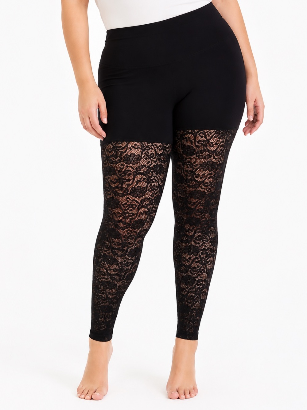 Torrid Size 1X Black High Waist Lace Sequin Leggings Semi-Sheer 27” Inseam